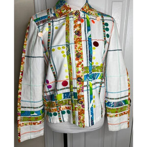 Sandy Starkman Jacket Womens Sz Small White Floral Button Front 80s 90s Colorful